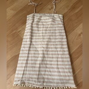 J.Crew Linen Cotton Striped Beige and White Dress with Tie Straps Size XXS